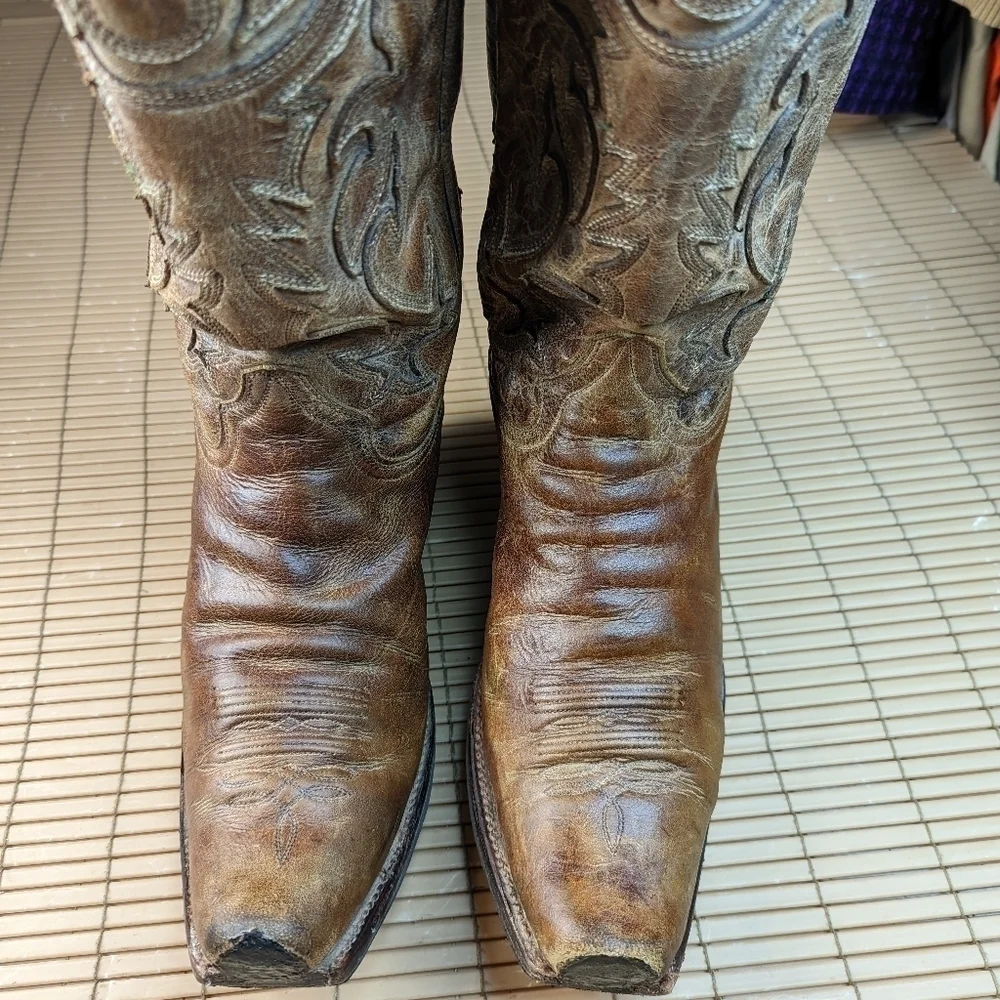 Stetson Boots custom made men's brown leather platform Western cowboy boots sz 1